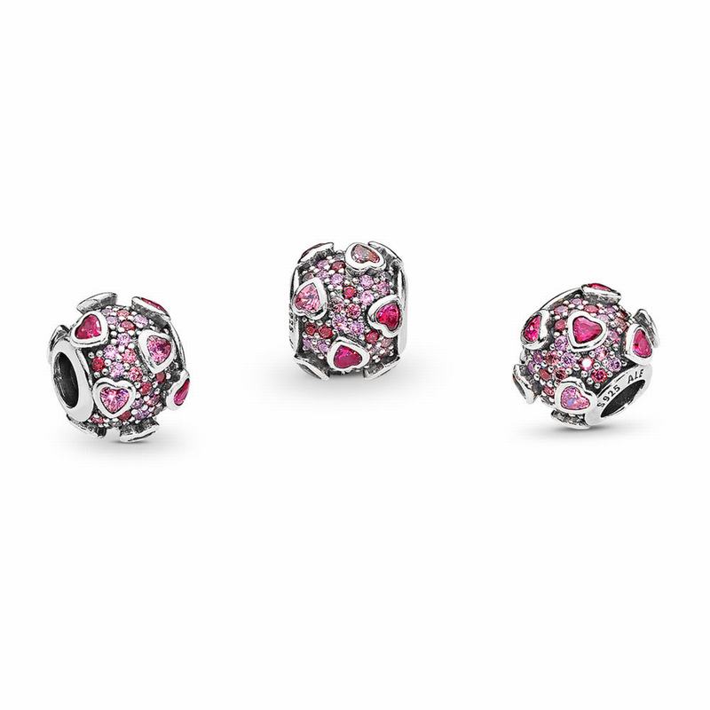 Pandora Explosion Of Love Charm Ireland - Sterling Silver/Pink/Cubic Zirconia - 450382OYE